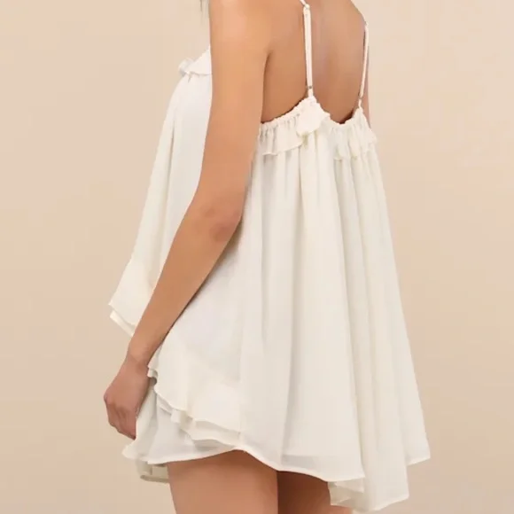 Lulus Nessie Ivory Sleeveless Ruffled Mini Dress size M - Picture 2 of 4
